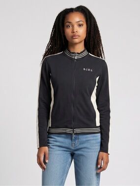 BCBGMAXAZRIA Black and Cream Zip-Front Track Jacket. Vintage Y2K. Sporty. M